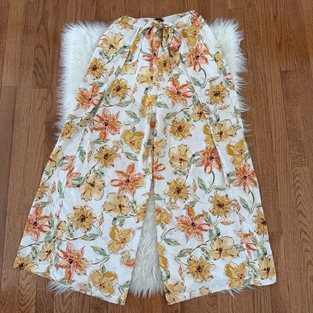 Lulus Floral Wide Leg Pants Women’s Small Flowy High Waisted Palazzo Boho Preppy